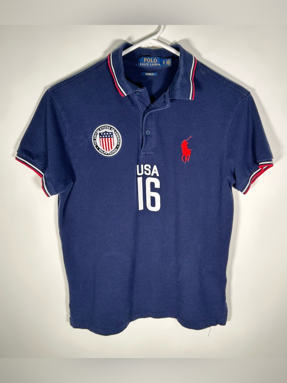 Polo Ralph Lauren Men’s Big Pony USA Flag Rugby Collar Polo Custom Fit Small